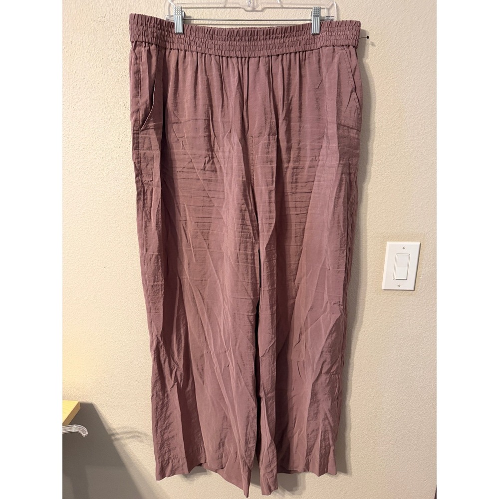 Madewell Wide Leg Cropped Pants Mauve Pink Linen Blend Elastic Waist Pockets XXL